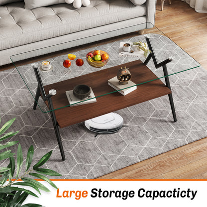Rectangular Glass Coffee Table with Black Frame