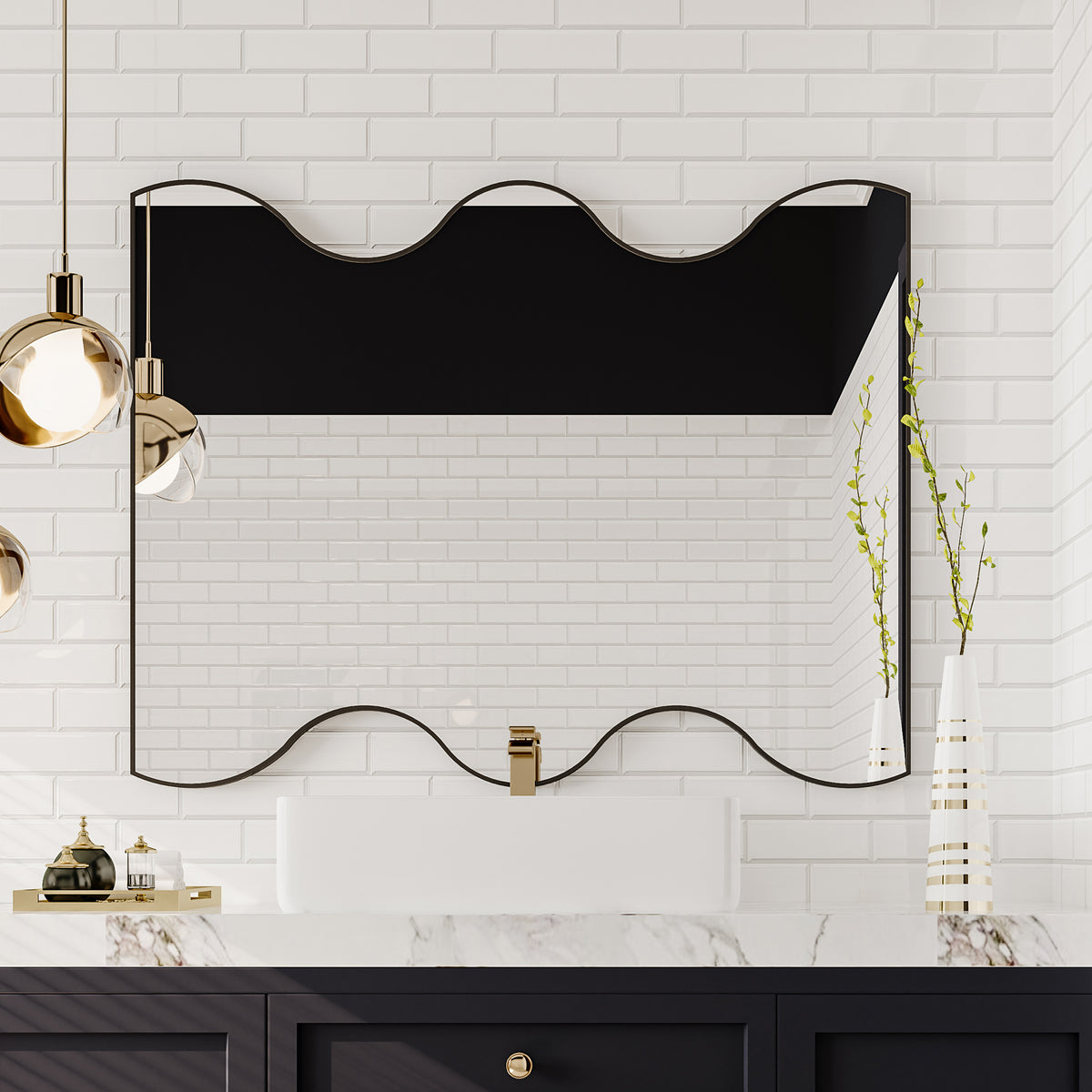 30x35” Rectangular Wall Mirror – Black Frame