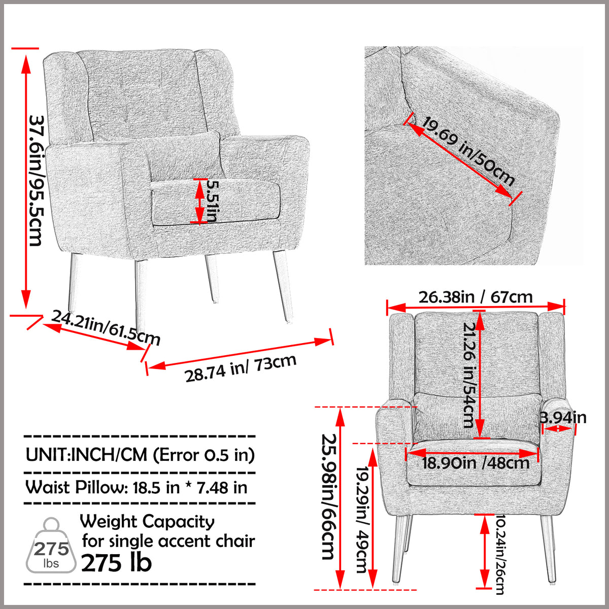 Modern Accent Chair Foam Filled Orange