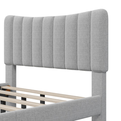 Upholstered Platform Bed with Vertical Channel Headboard Gray
