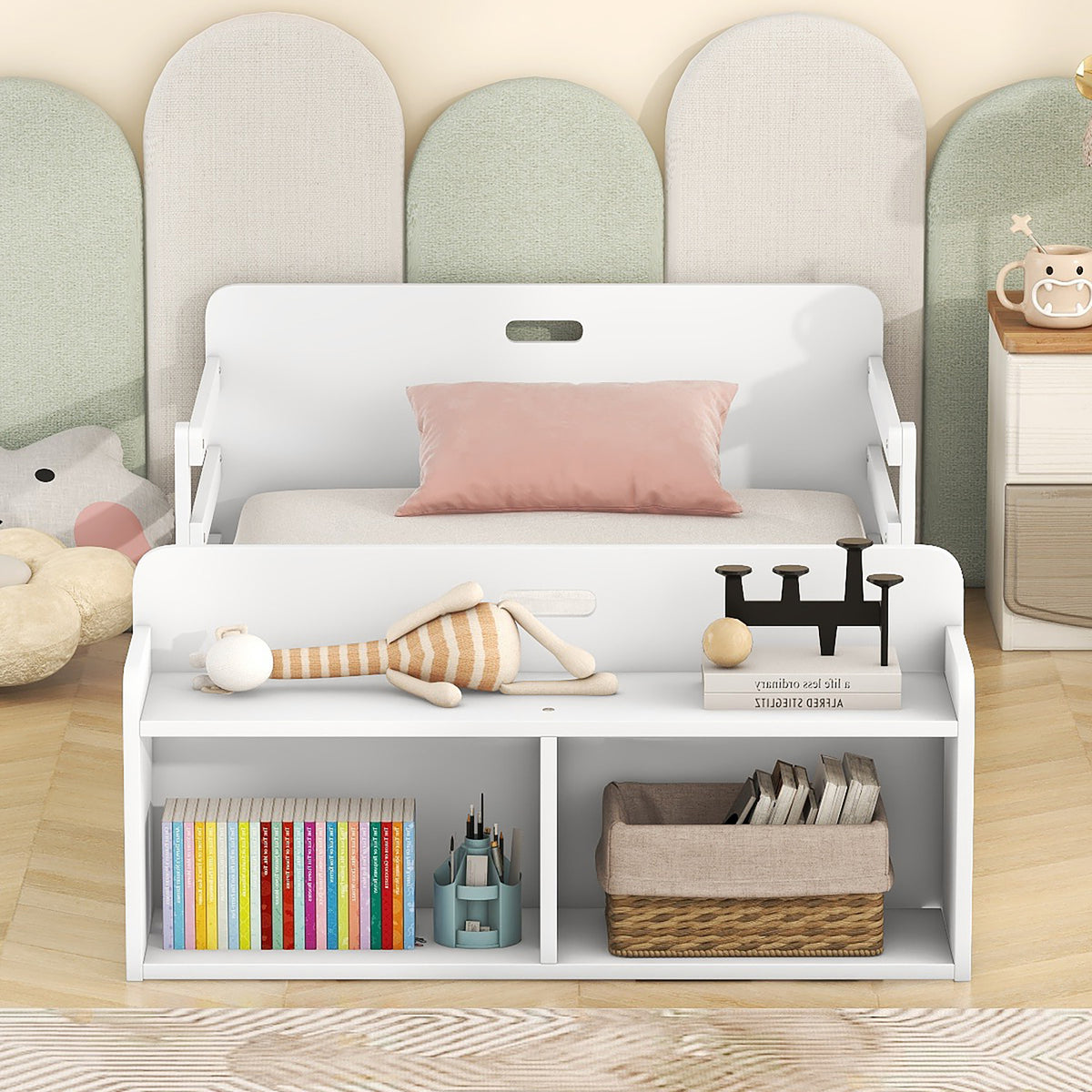 Twin Floor Bed with Guardrail White