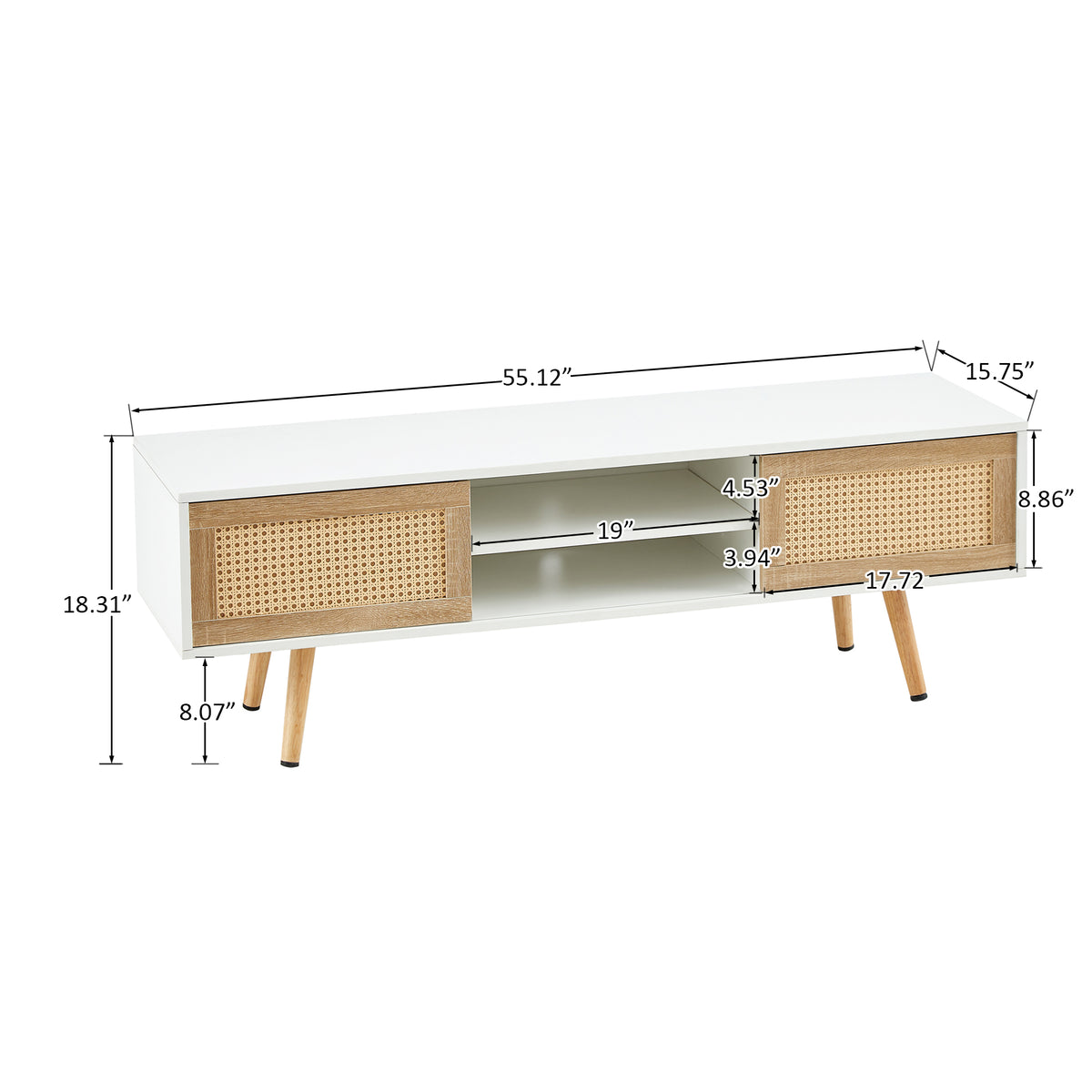 Rattan TV Cabinet with Adjustable Shelves White