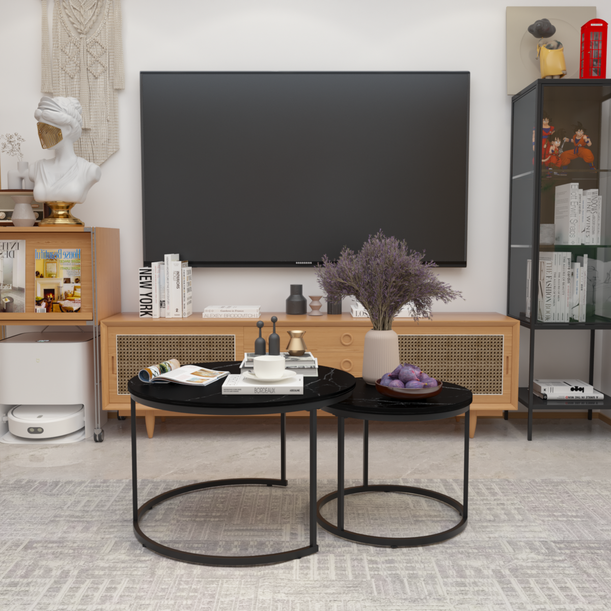 Nesting Coffee Tables Set of 2 Black Marble Top