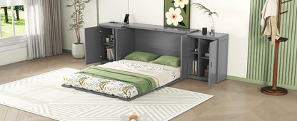 Queen Murphy Bed with Storage Gray