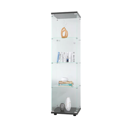 4-Layer Black Glass Display Cabinet with Shelf