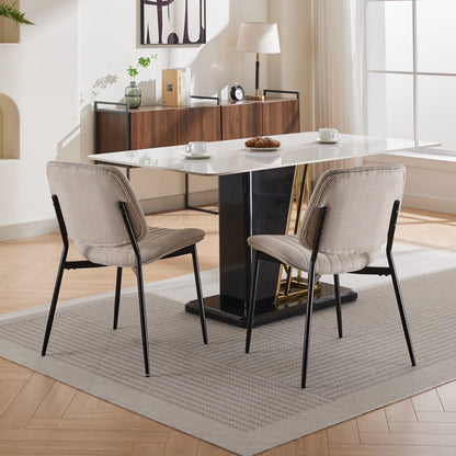 Beige 2-Piece Linen Dining Chair Set – Modern Retro Bentwood Back with Metal Legs