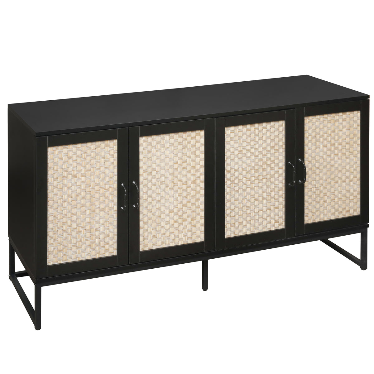 Rattan 4-Door Sideboard Black