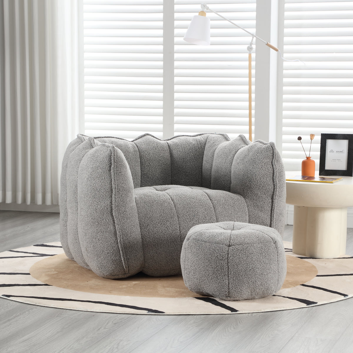 Soft Bean Bag Chair – Beige High-Resilience Foam