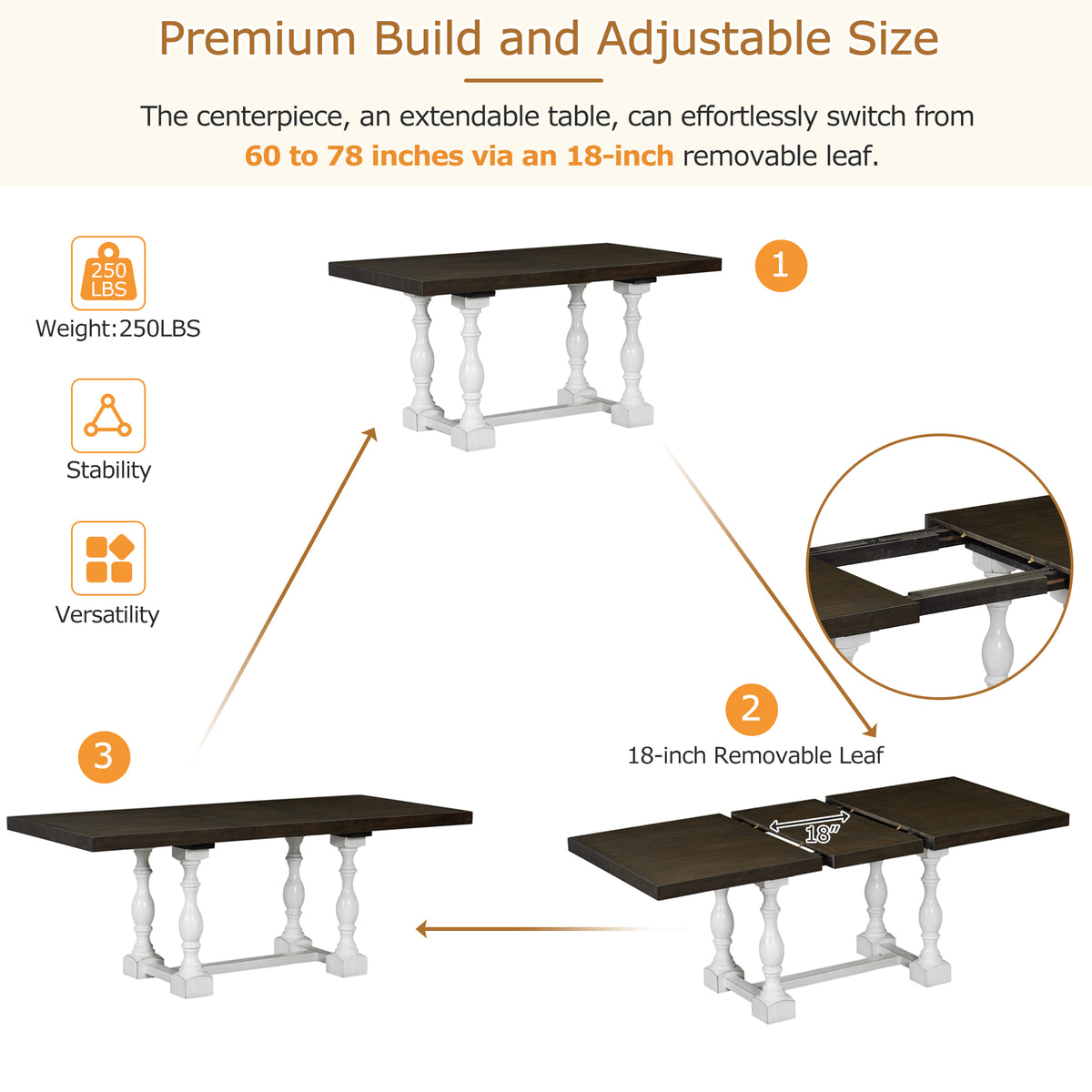 6-Piece Extendable Dining Set Distressed White