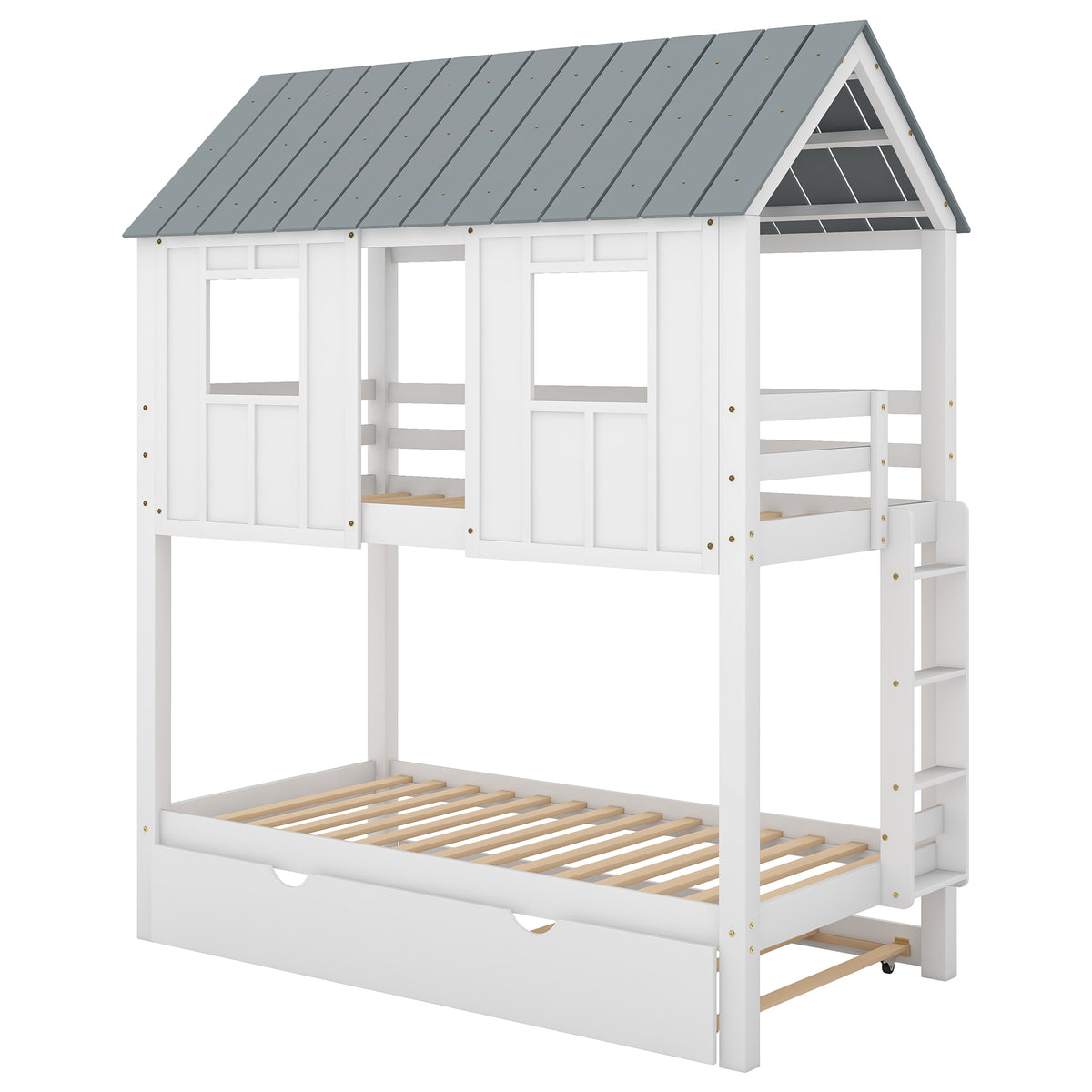 House Bunk Bed with Roof White