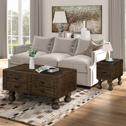 Solid Wood End Table – Espresso Finish with Drawers