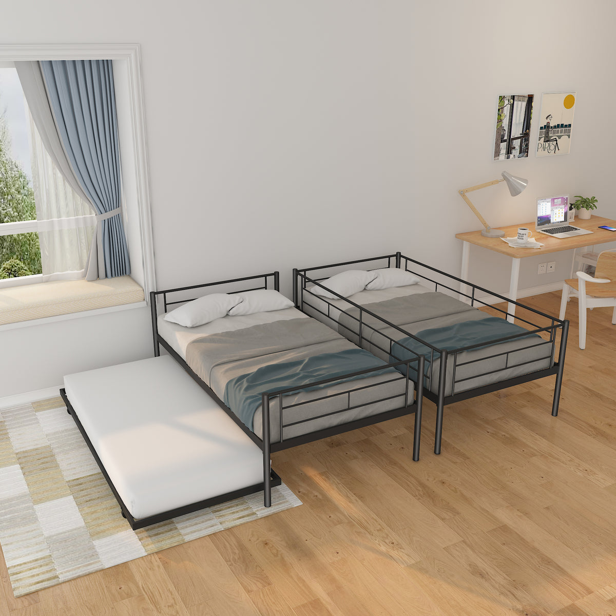 Twin Bunk Bed with Trundle Reinforced Frame