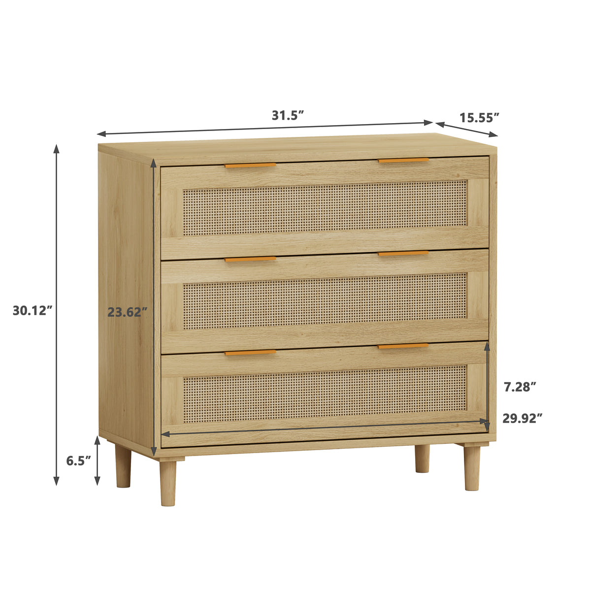 Rattan Drawer Storage Cabinet – Oak & MDF Sideboard