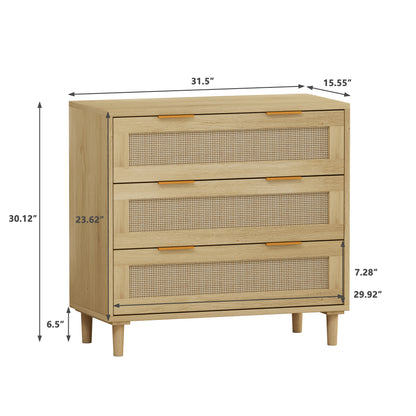 Rattan Drawer Storage Cabinet – Oak & MDF Sideboard