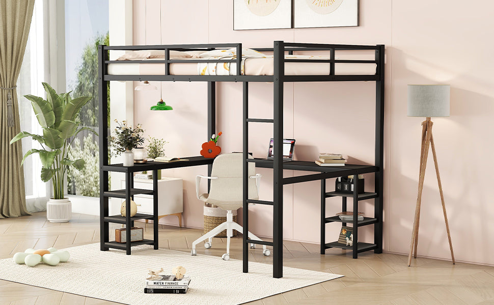 Loft Bed with Ladder and Guardrail Black