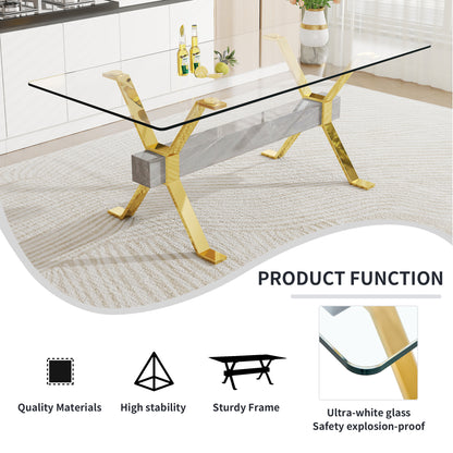 Glass Dining Table with Gold Metal Legs