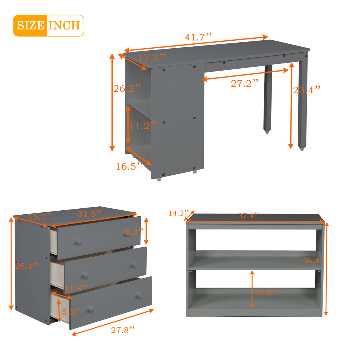 Twin Loft Bed with Desk Gray