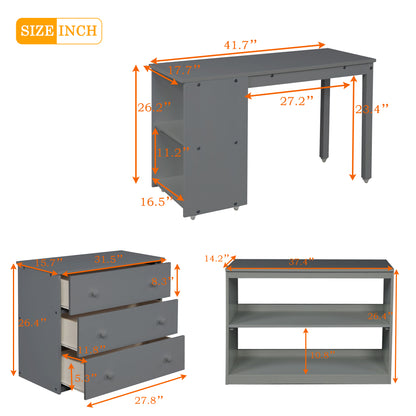 Twin Loft Bed with Desk Gray