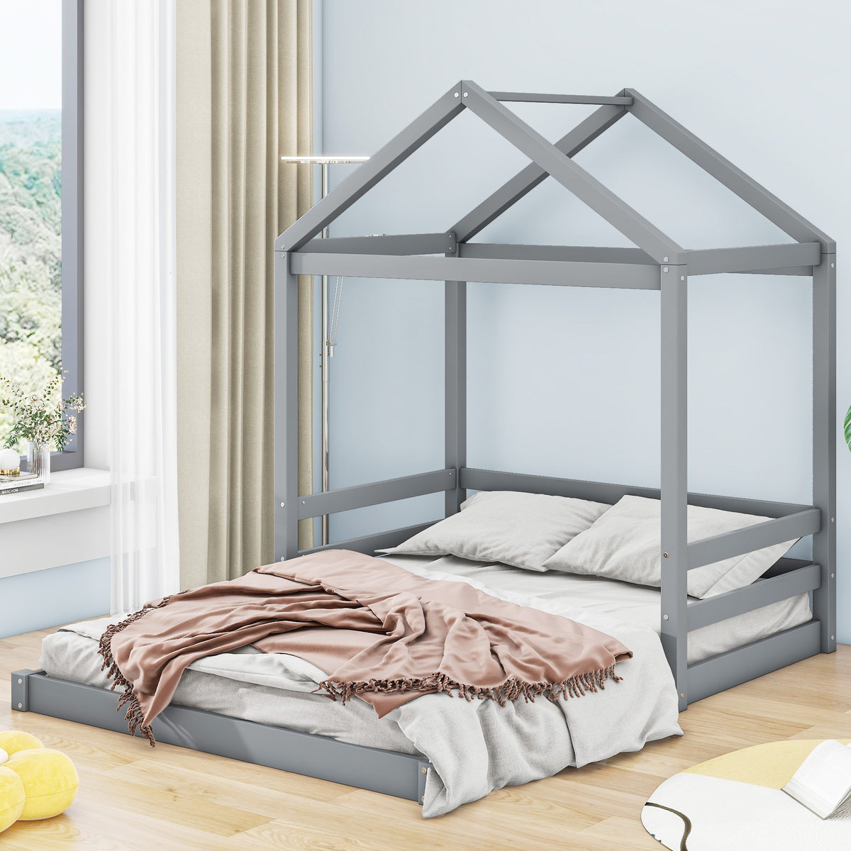 Full House Bed with Guardrail Gray