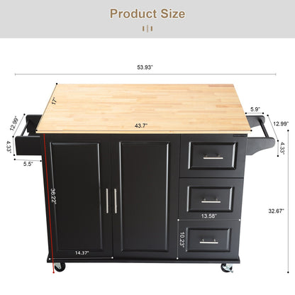 Extendable Kitchen Island with Rubber Wood Top