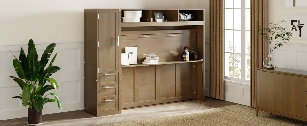 Antique Grey Murphy Bed with Storage Drawers
