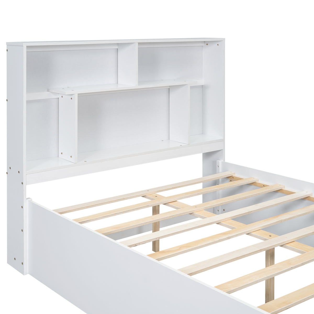 Full Platform Bed with Storage Headboard White