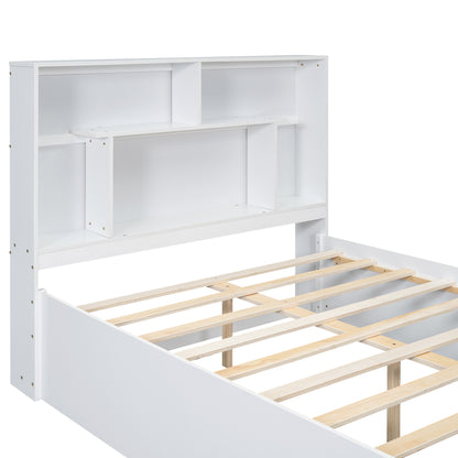 Full Platform Bed with Storage Headboard White