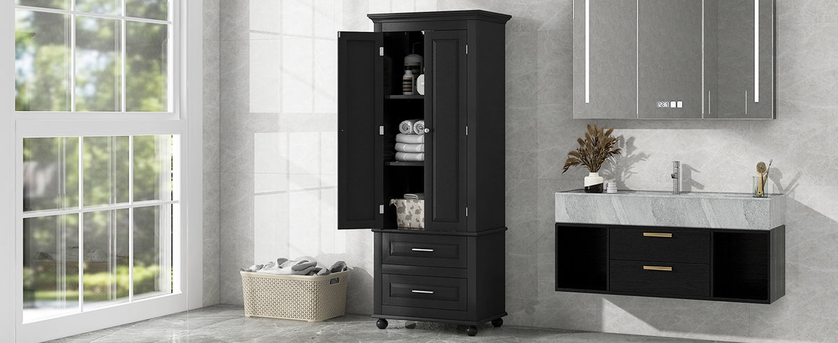 Tall Black Storage Cabinet with Drawers