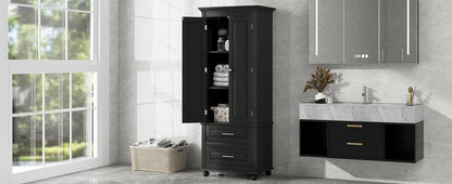 Tall Black Storage Cabinet with Drawers