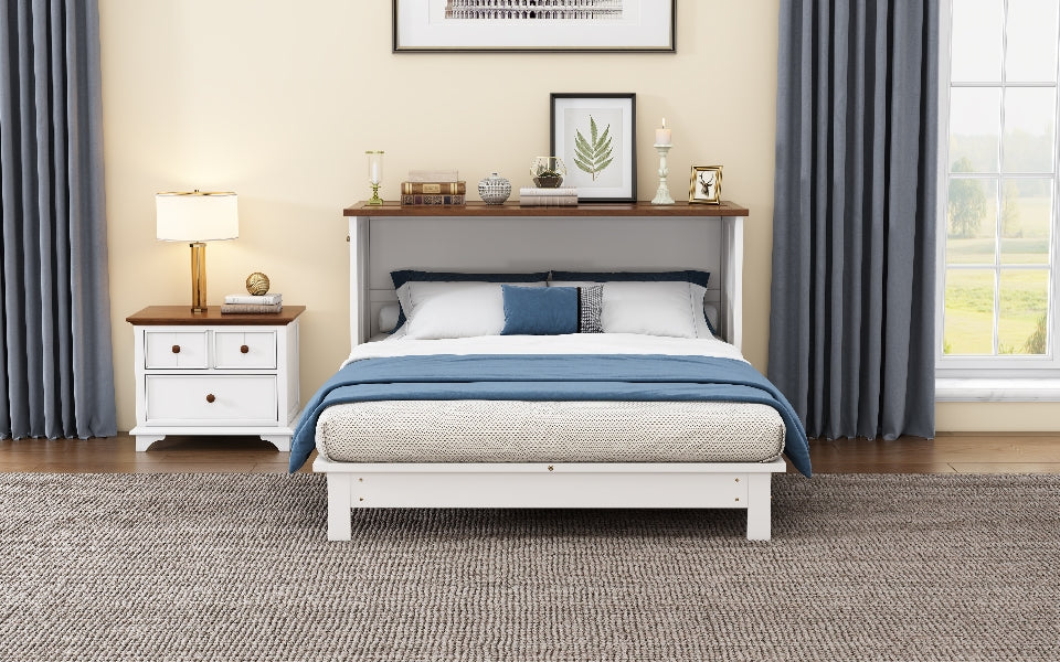 Pine Murphy Bed Queen White Walnut