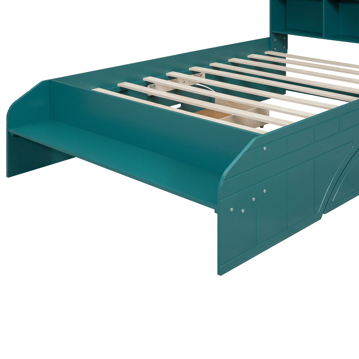 Full Platform Bed with Headboard Dark Green