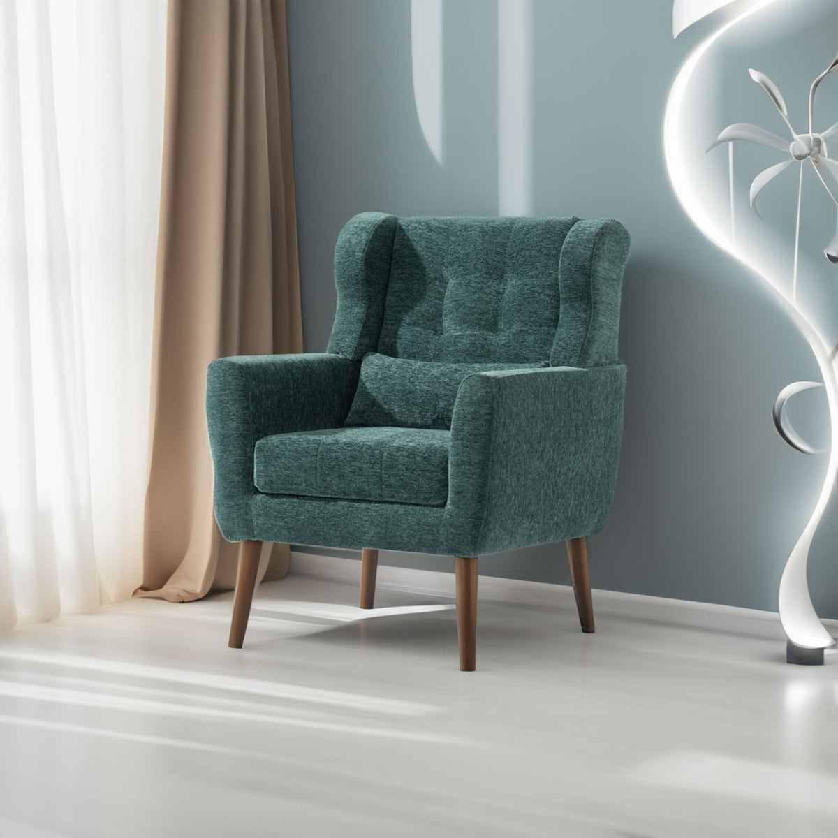 Upholstered Modern Accent Chair Blackish Green