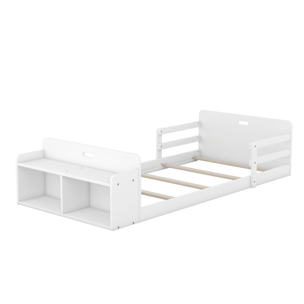 Twin Floor Bed with Guardrail White