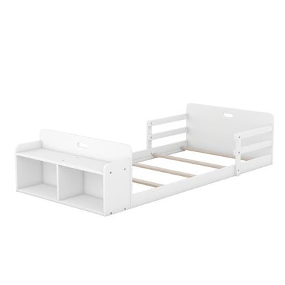 Twin Floor Bed with Guardrail White