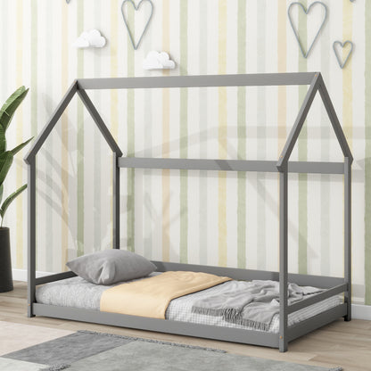 House Frame Platform Bed with Storage Gray