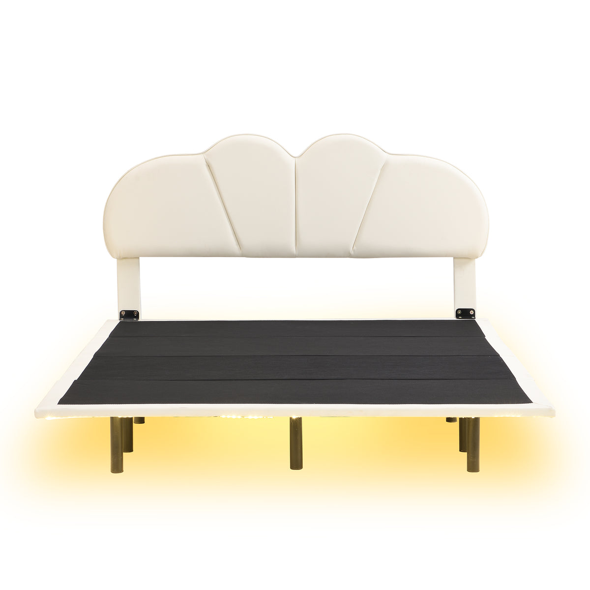 Upholstered Queen Bed with PU Headboard Beige