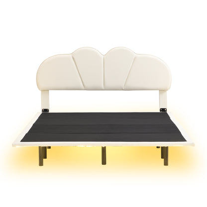 Upholstered Queen Bed with PU Headboard Beige