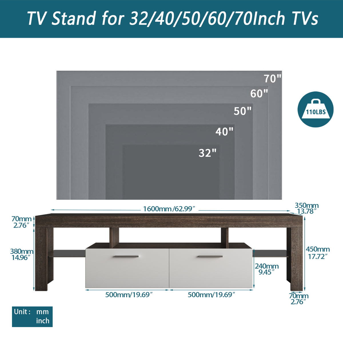 Modern TV Console with Glass Shelf – Quick Assembly