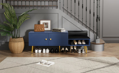 Modern Hidden Storage Bench Navy Upholstered Seat