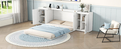 Queen Murphy Bed with USB Ports – White