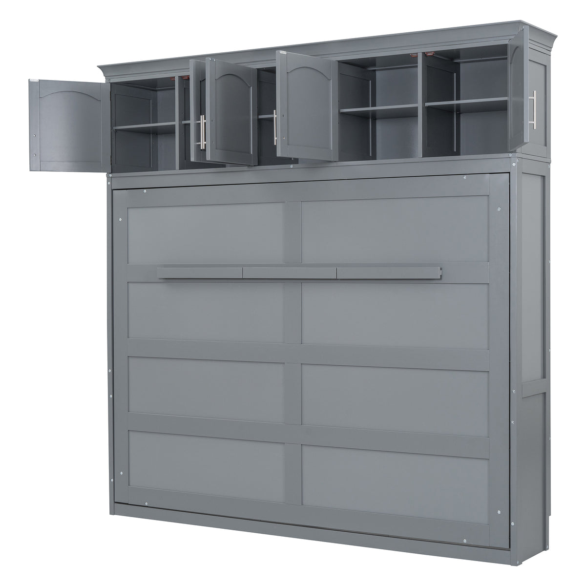 Gray Murphy Bed with Top Cabinets