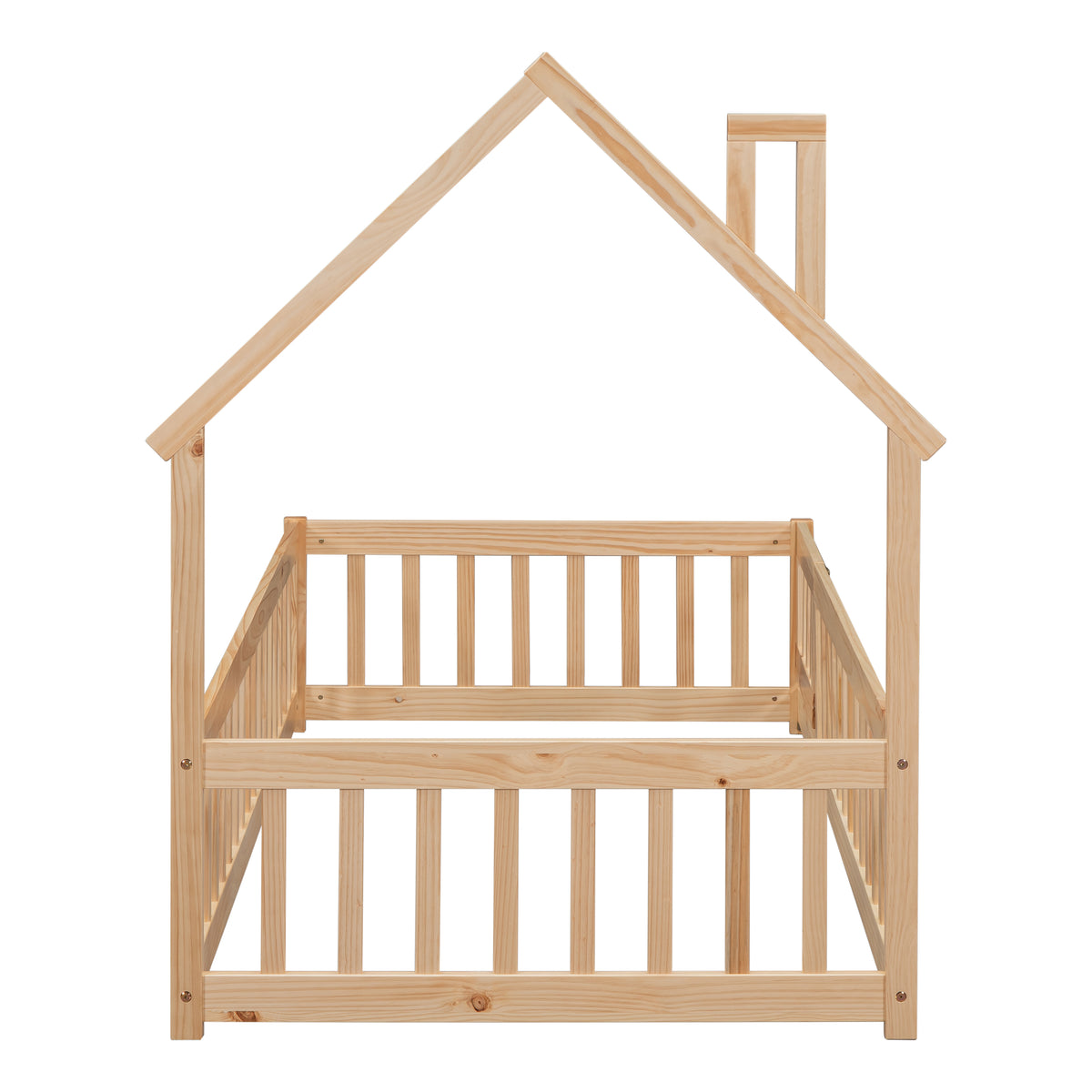 Metal House Floor Bed with Fence – Natural