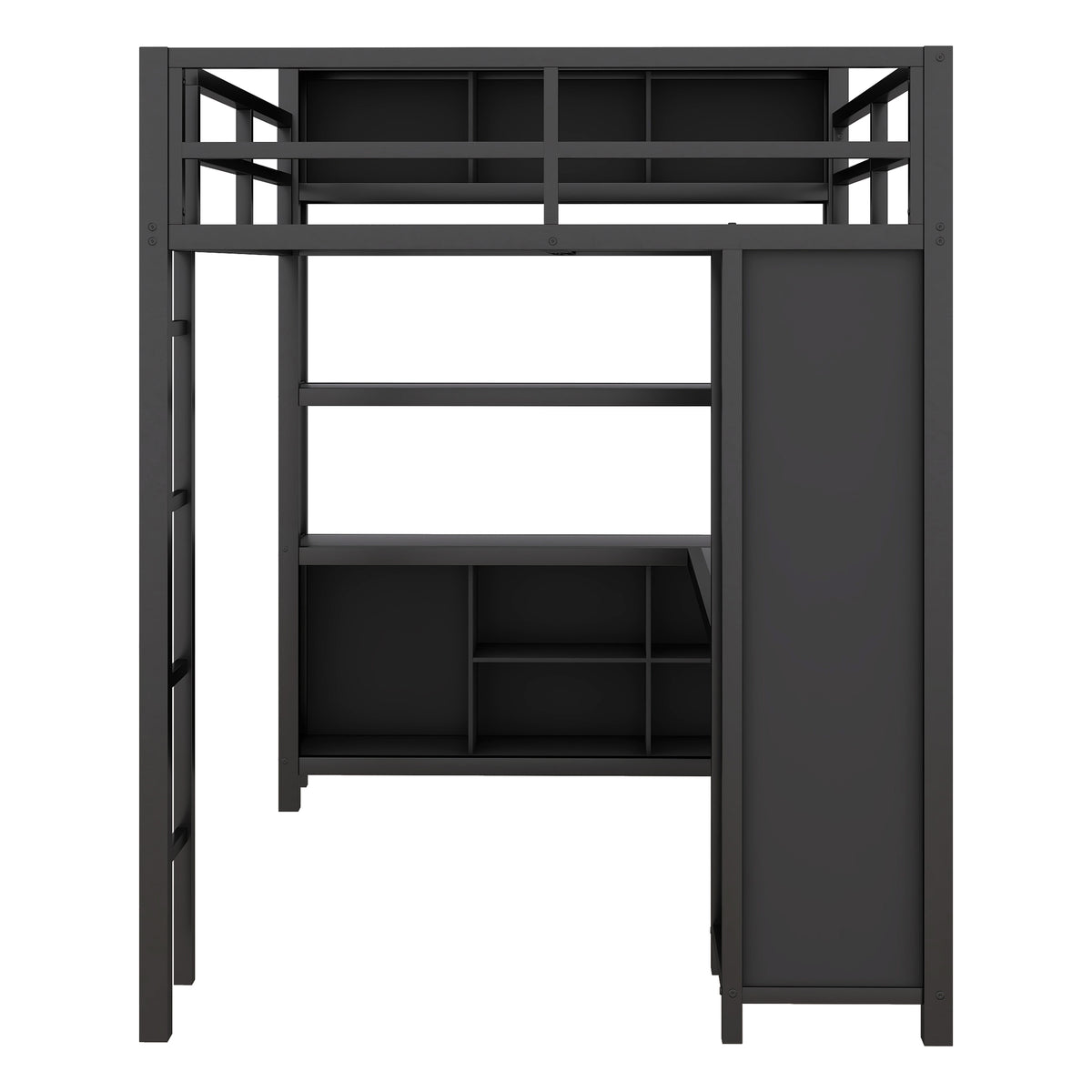 Metal L-Shaped Loft Bed – Black