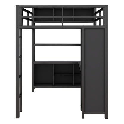 Metal L-Shaped Loft Bed – Black