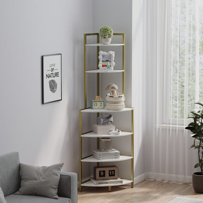 6-Tier Wooden Bookshelf Corner Storage Brown