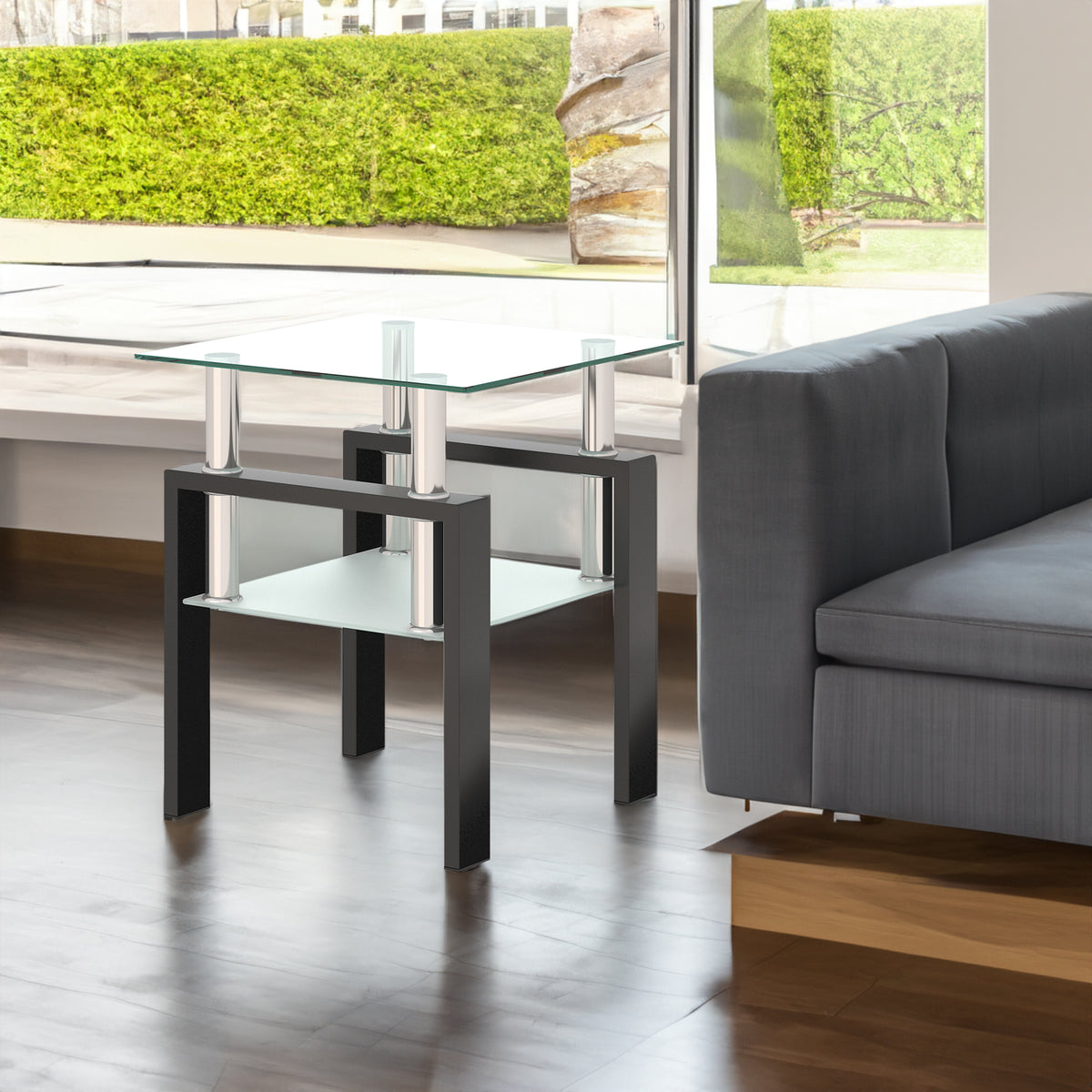 Modern Tempered Glass Coffee Table Black Frame