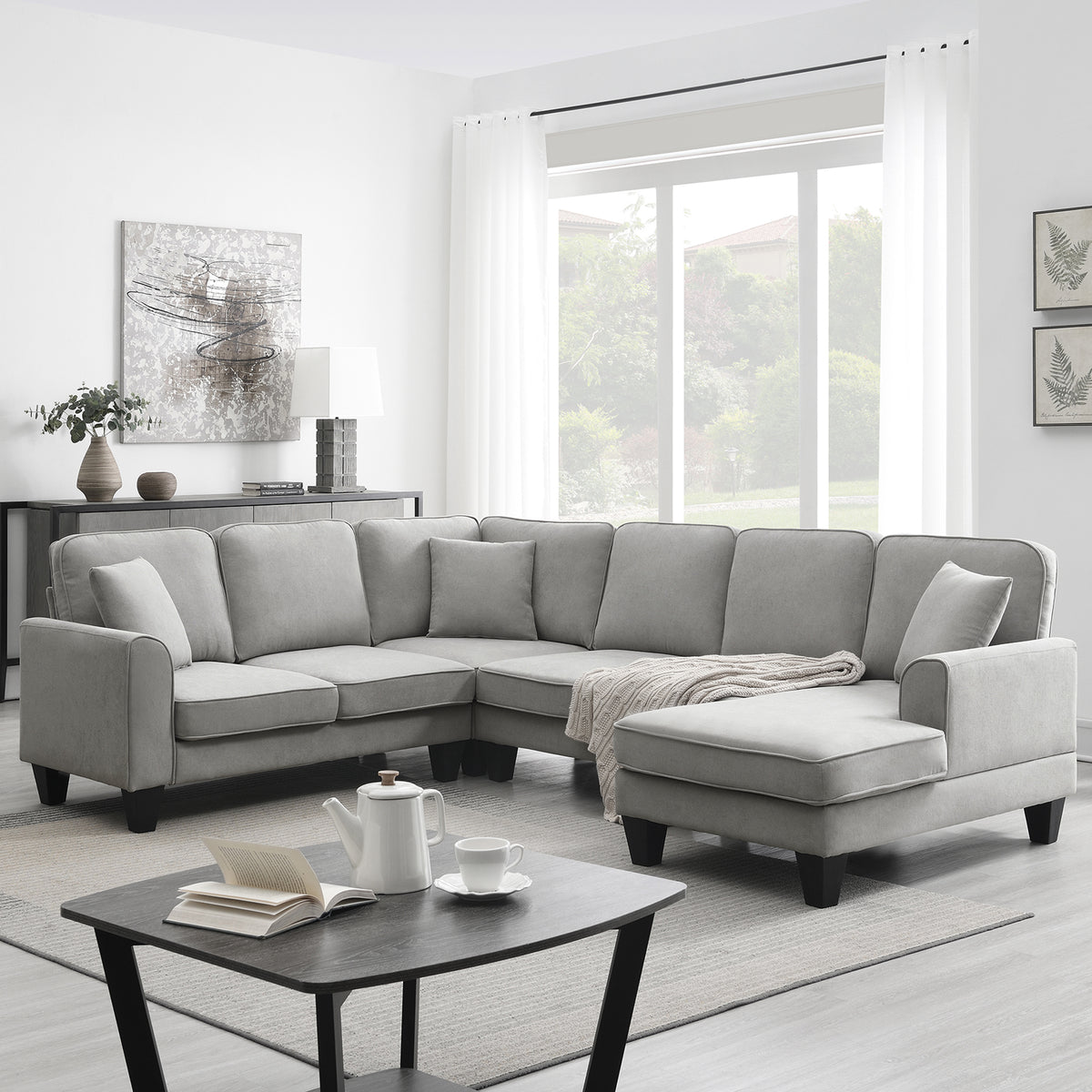 Modern U-Shape Sectional Sofa Light Gray