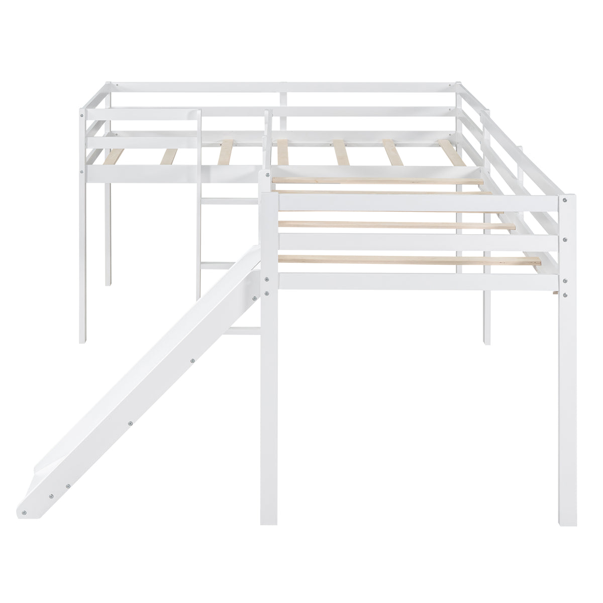 L-Shaped Twin Loft Bed with Slide White