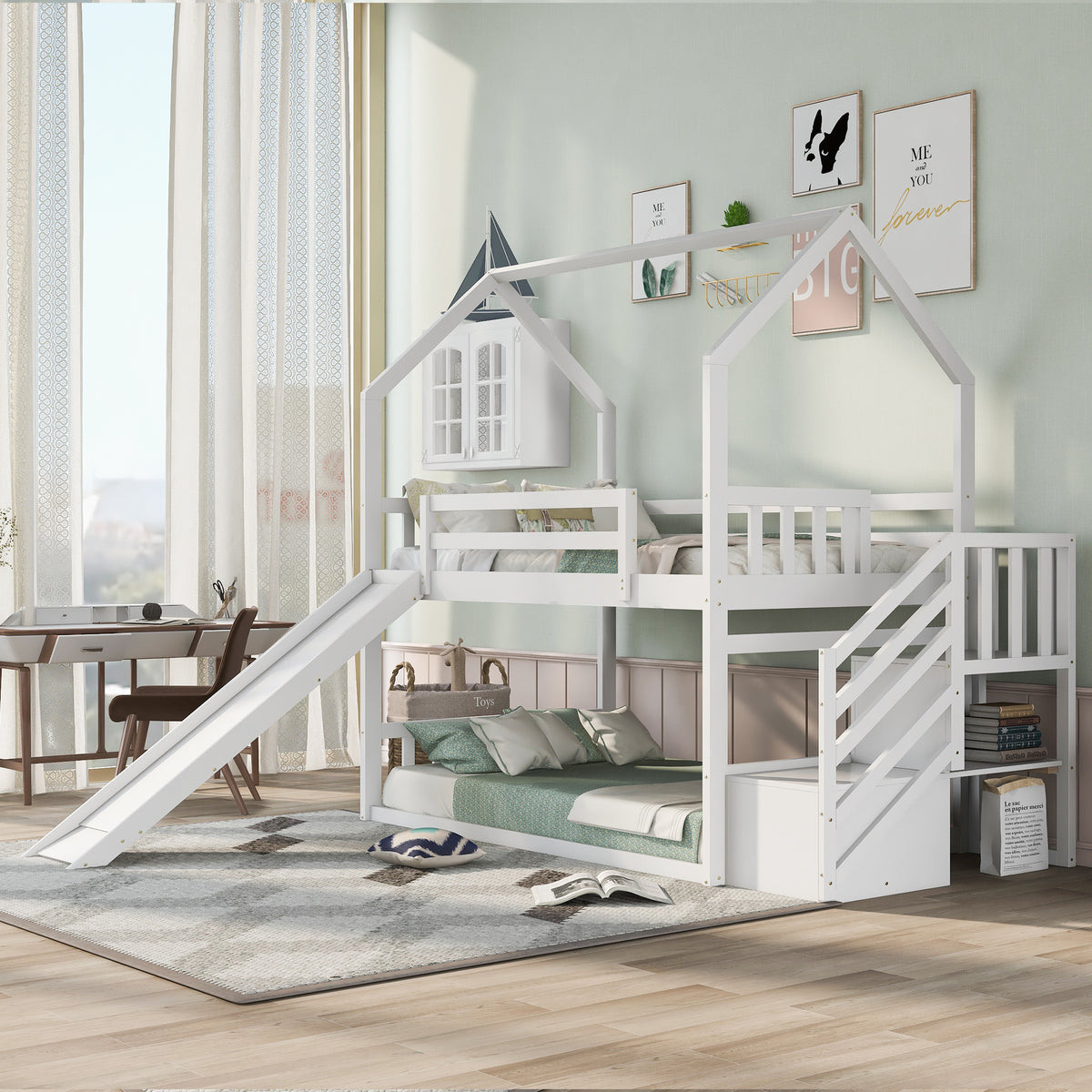 Twin House Bunk Bed White