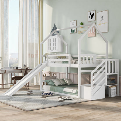 Twin House Bunk Bed White